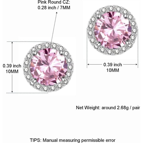 Women's Round Pink Birthstone Elegant Mall Dainty Halo Cubic Zirconia Earring - Picture 3 of 6